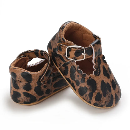 Leopard print T-Bar baby girl sandal – soft sole shoe for early walkers