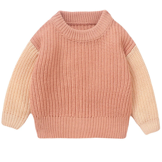 Two-tone baby girl knit jumper in apricot and peach – Pipp & Lola