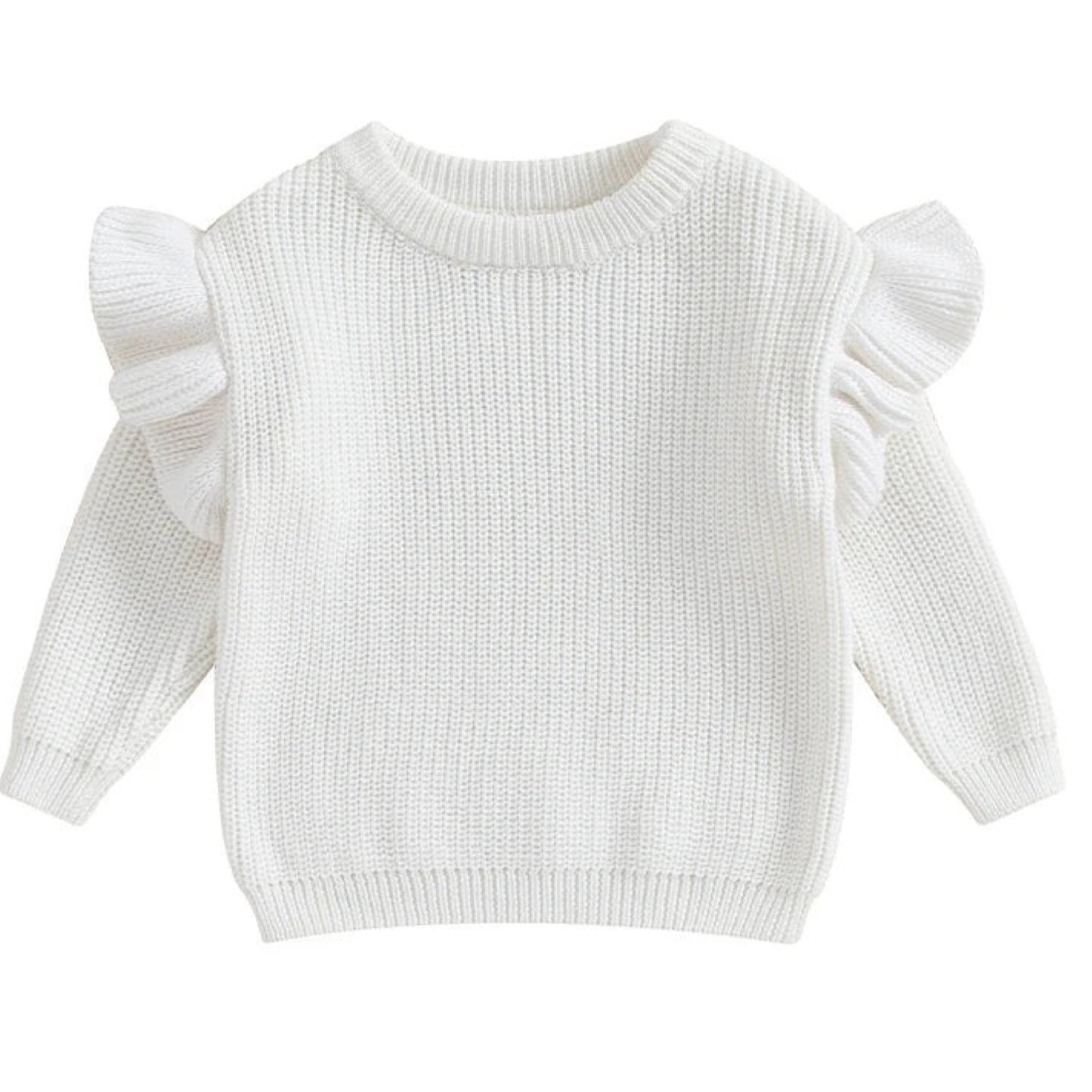 White ruffle knit jumper for babies – classic soft winter style - pipp and Lola