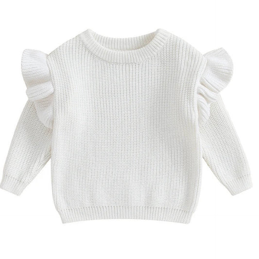 White ruffle knit jumper for babies – classic soft winter style - pipp and Lola