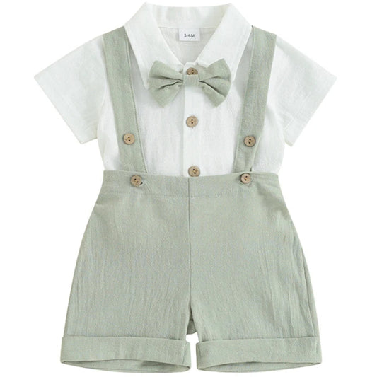 Baby boy overall shorts with bow tie