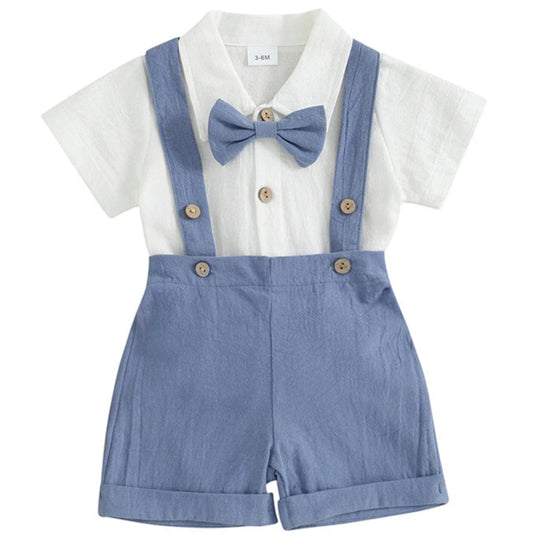 Liam baby boy blue overalls outfit