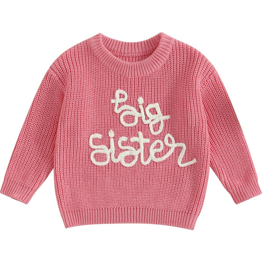 Baby girl in pink Big Sister embroidered jumper