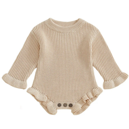 Beige baby girl knit romper