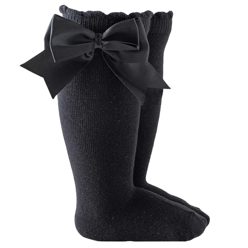 Black baby girl knee-high socks with silk bows