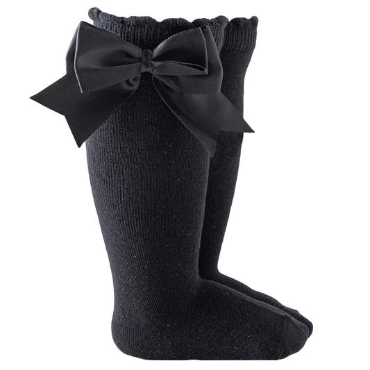 Black baby girl knee-high socks with silk bows