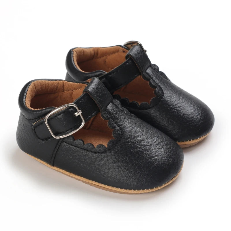 Formal black baby girl sandals – soft sole, easy fasten T-Bar style