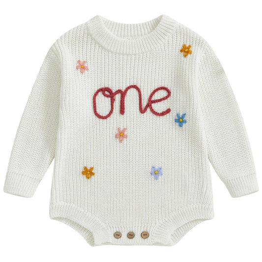 Soft white long sleeve romper for 1st birthday