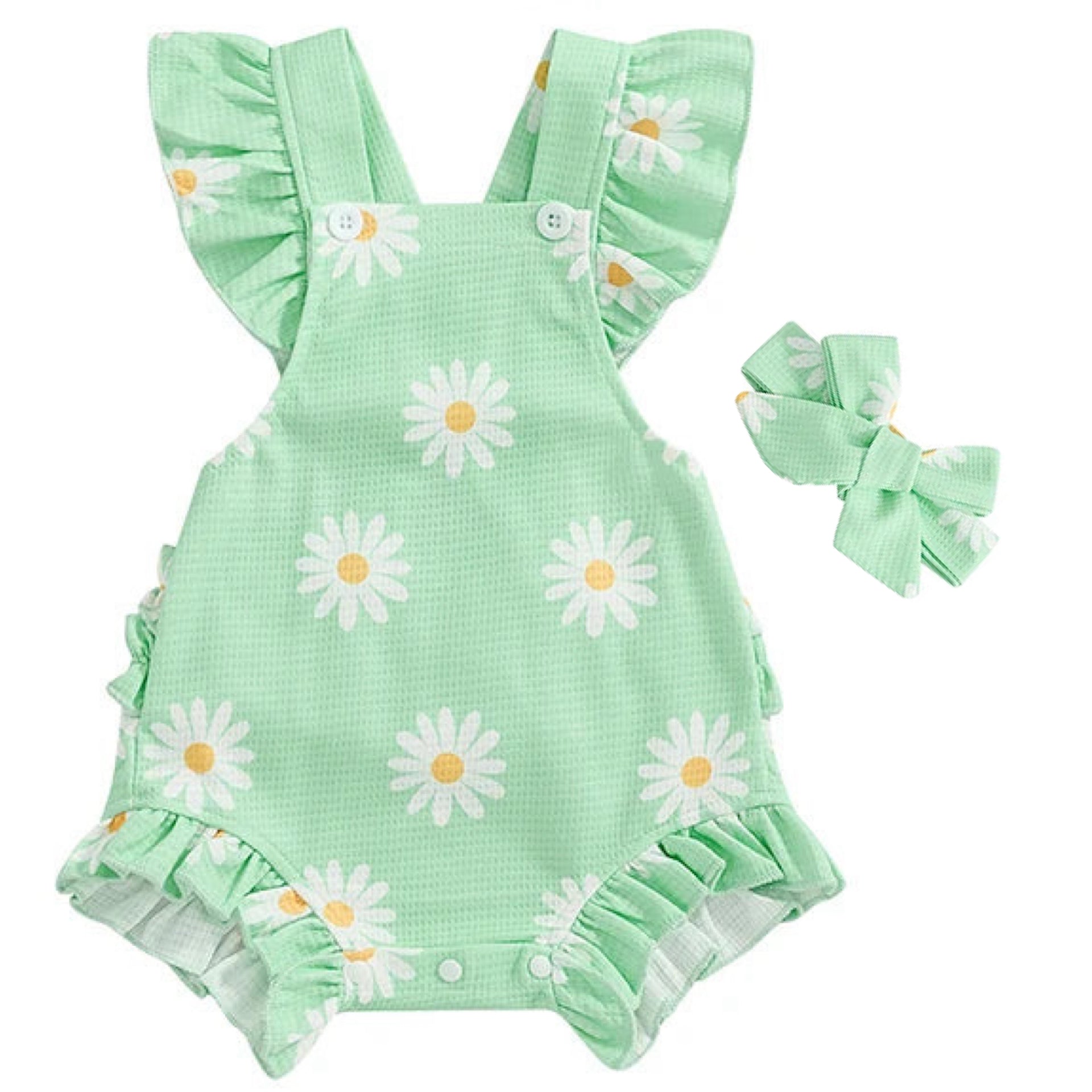 Green daisy romper baby girl outfit Australia