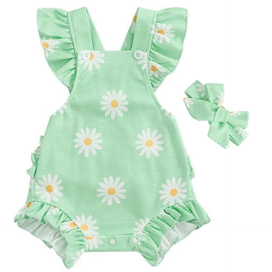 Green daisy romper baby girl outfit Australia