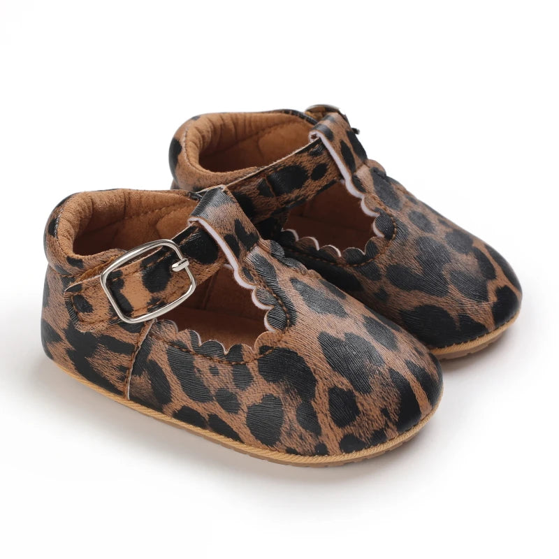 Stylish leopard print baby girl sandals with soft sole and secure strap
