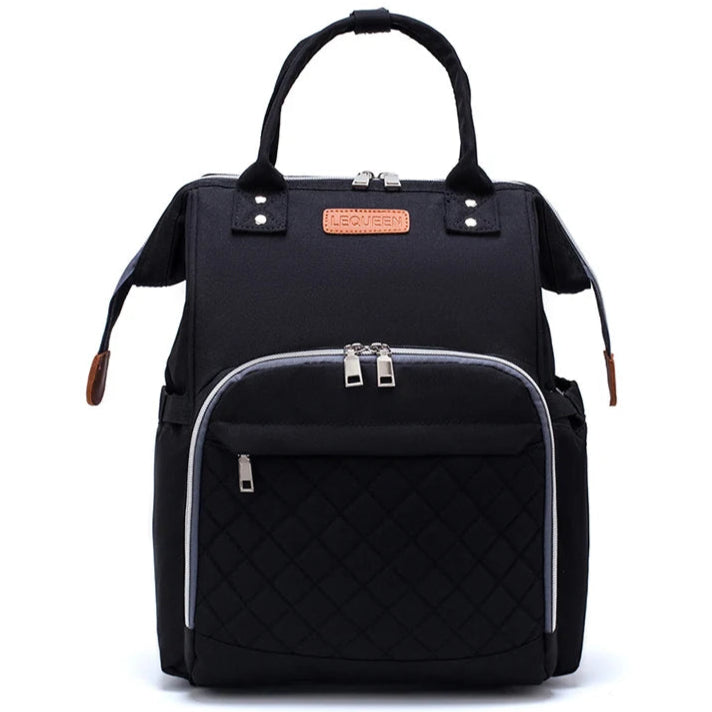 LeQueen black nappy bag front and side pockets