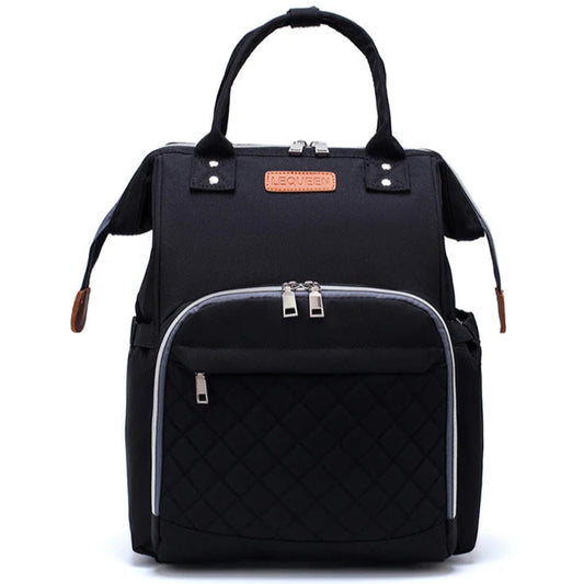 LeQueen black nappy bag front and side pockets