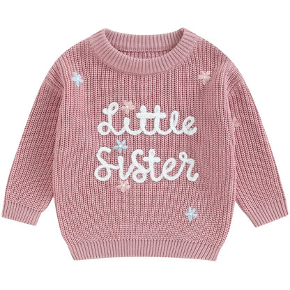 aby girl winter jumper – embroidered Little Sister beige pink