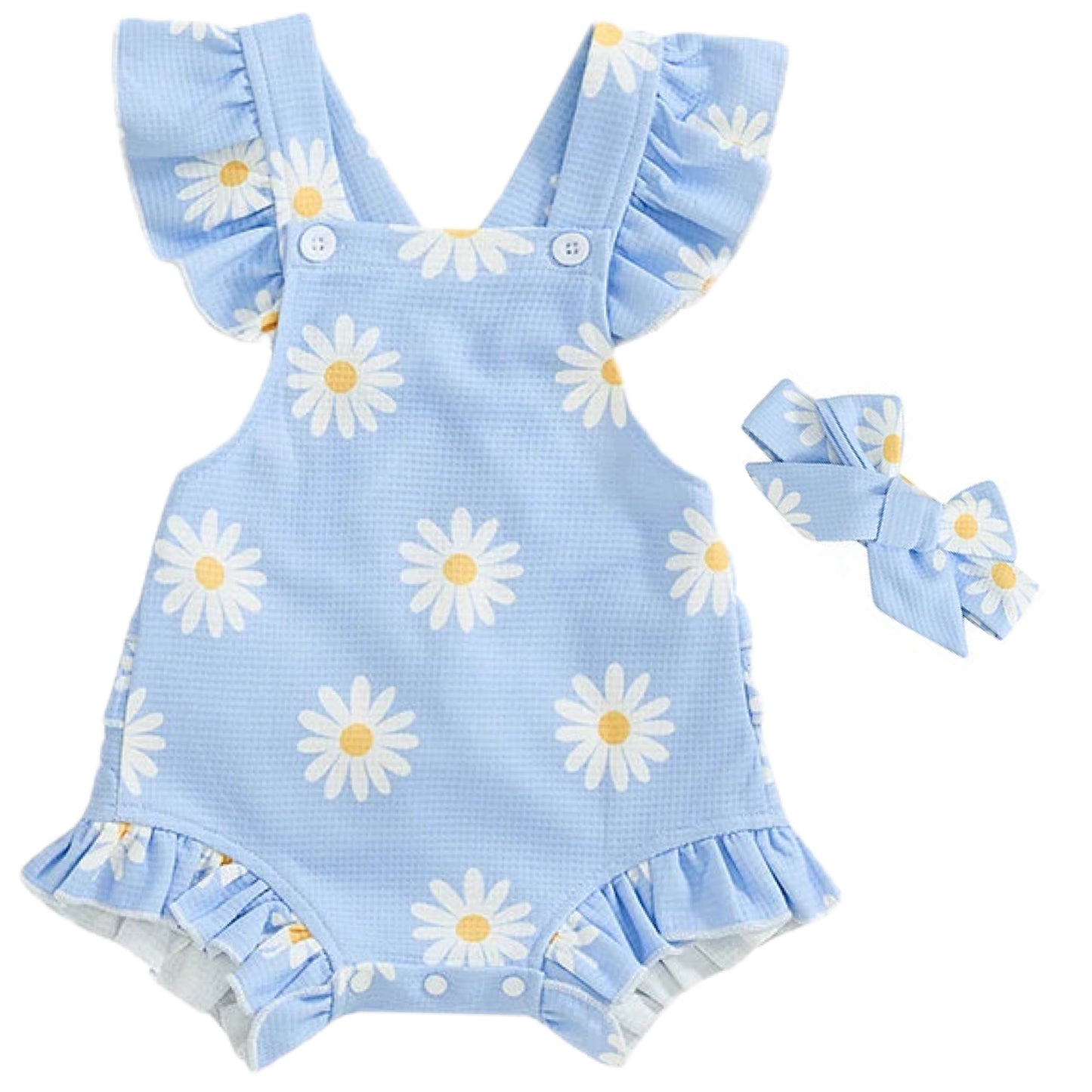 Blue daisy print romper for baby girls Australia