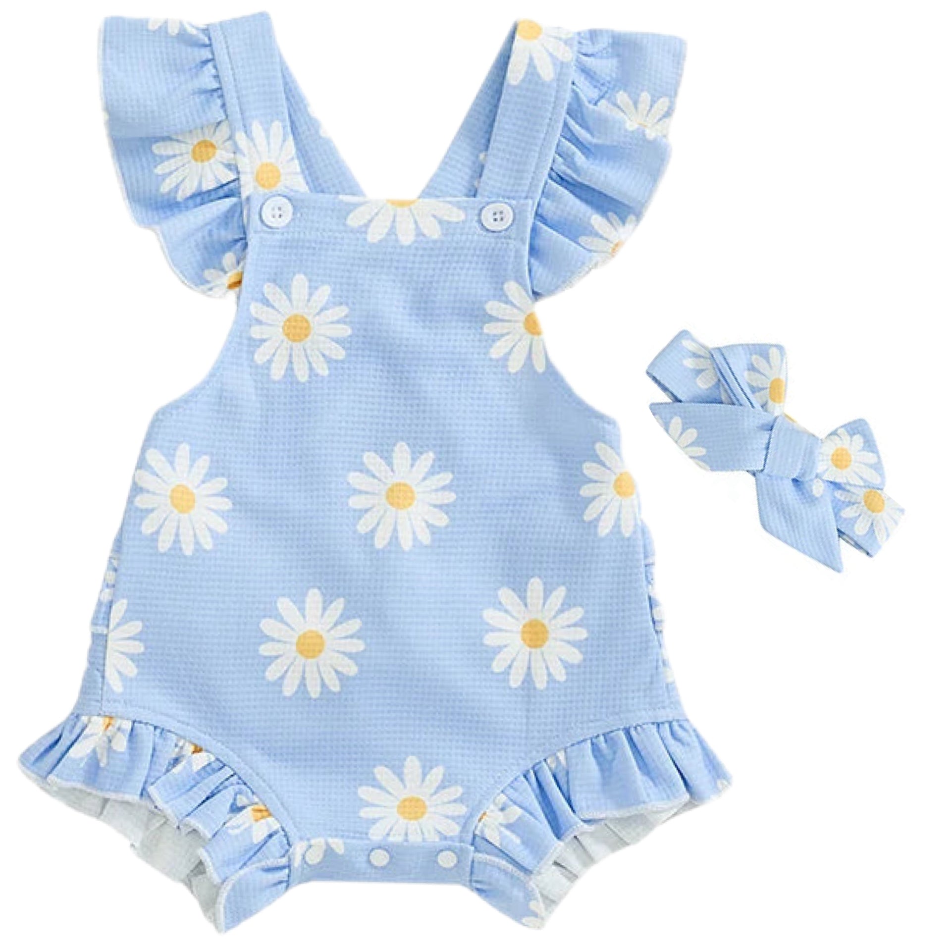 Blue daisy print romper for baby girls Australia