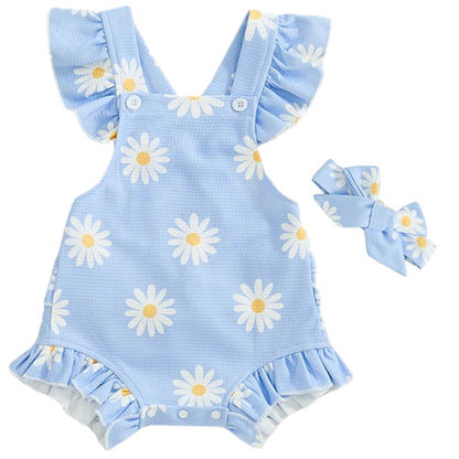 Blue daisy print romper for baby girls Australia