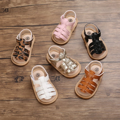 Marlow baby fisherman sandals by Pipp & Lola displayed in all available colours, featuring flexible soles and adjustable Velcro straps.