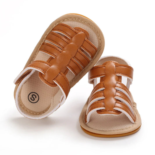 Brown Marlow baby fisherman sandals with flexible soles and adjustable Velcro straps | Pipp & Lola