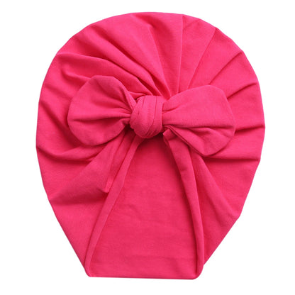 pink coral baby girl headwrap with top knot ears