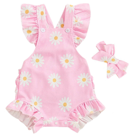 Pink daisy print baby girl romper Australia