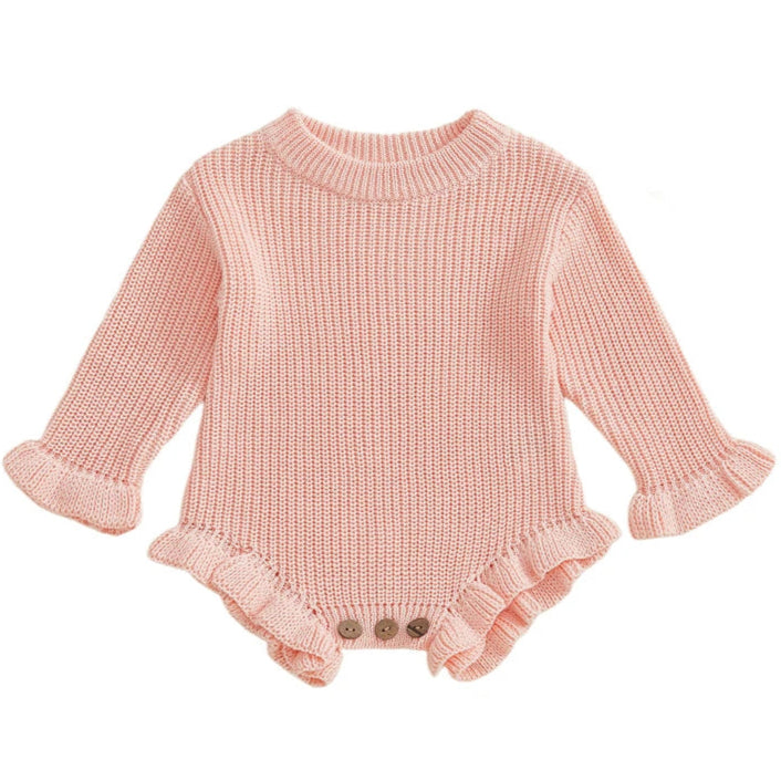 Long sleeve pink knit baby romper
