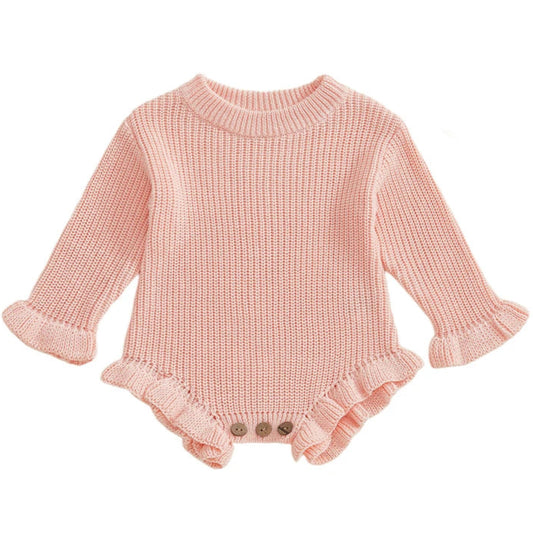 Long sleeve pink knit baby romper