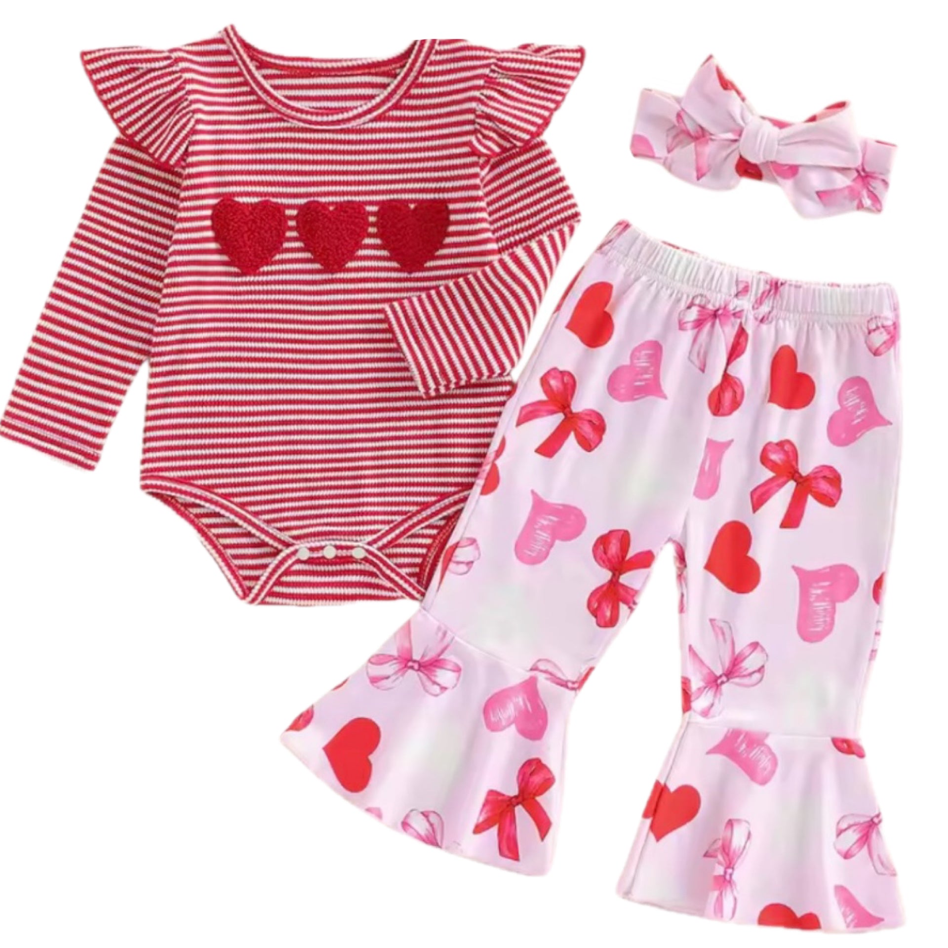 Pipp & Lola baby girl heart stripe flare set with bow headband