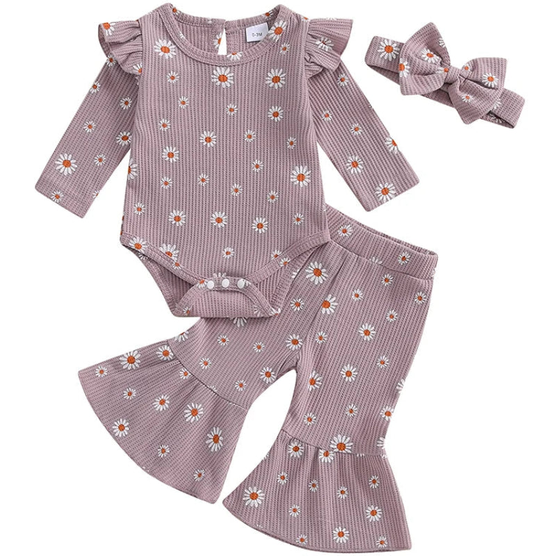 Pipp & Lola baby girl waffle cotton romper set with daisy print
