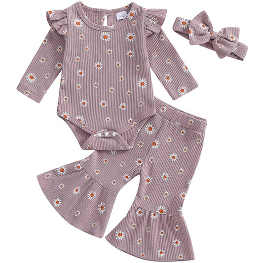 Pipp & Lola baby girl waffle cotton romper set with daisy print

