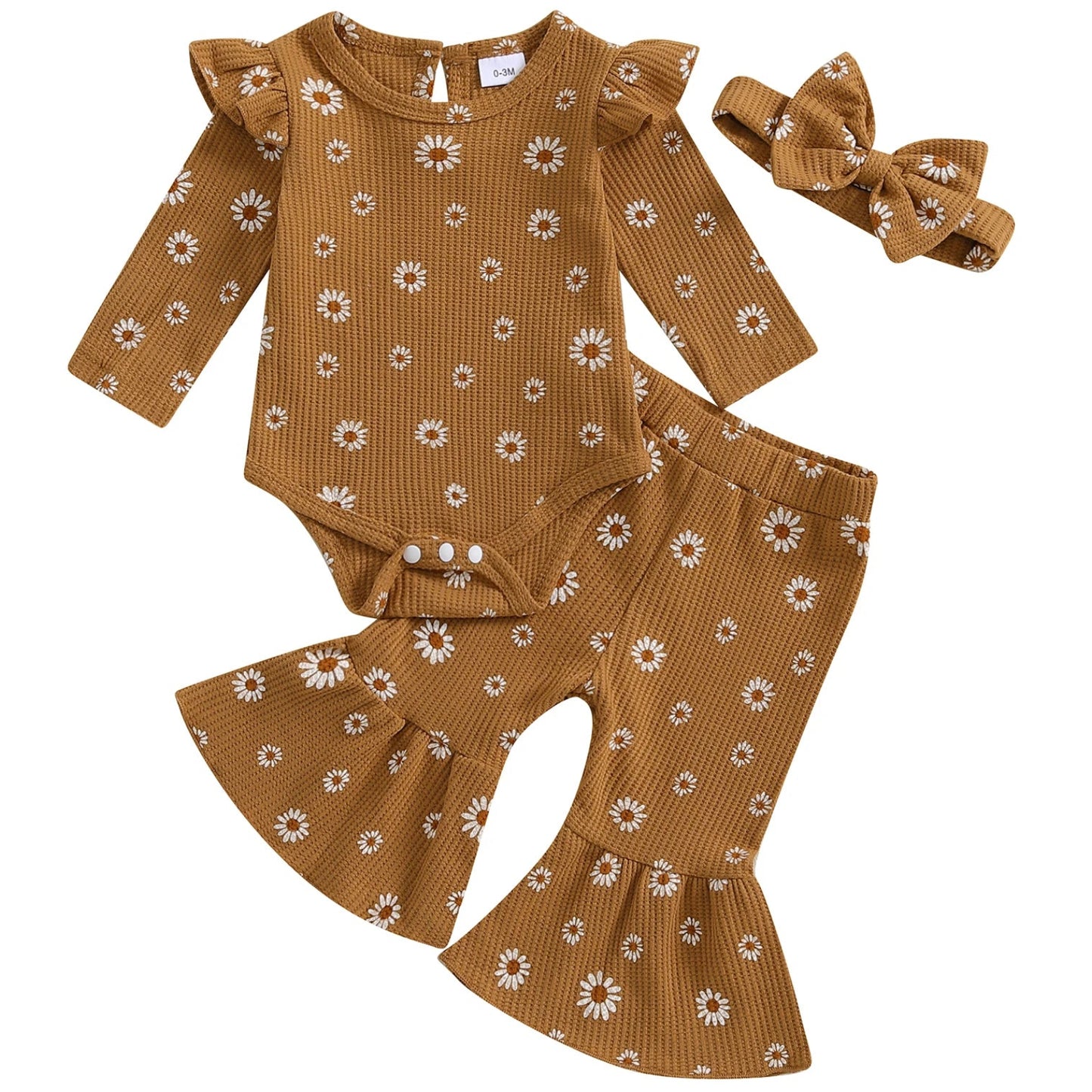 Daisy print baby girl romper and pant outfit by Pipp & Lola
