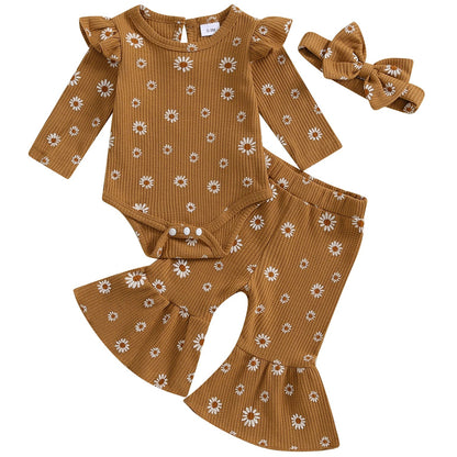 Daisy print baby girl romper and pant outfit by Pipp & Lola
