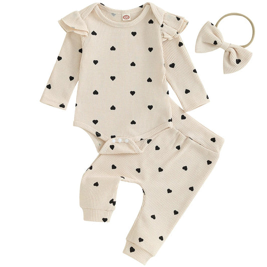 Cream baby girl romper and leggings set