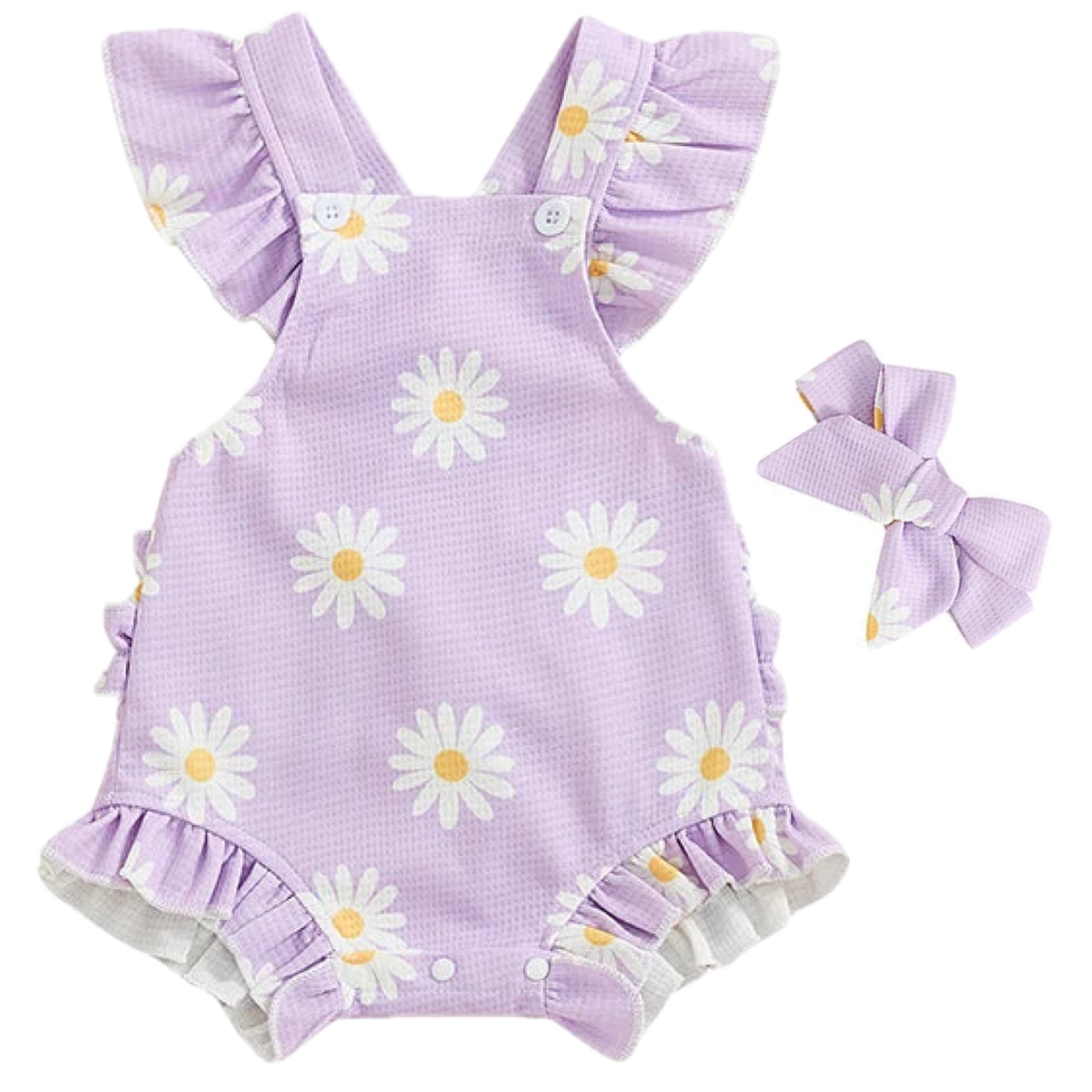 Purple daisy print romper for baby girls Australia
