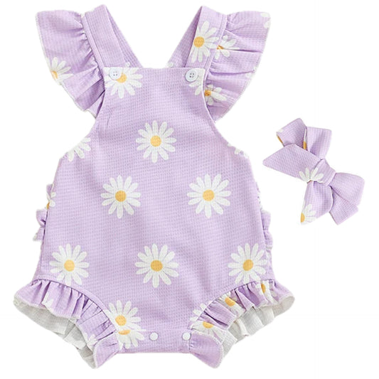 Purple daisy print romper for baby girls Australia