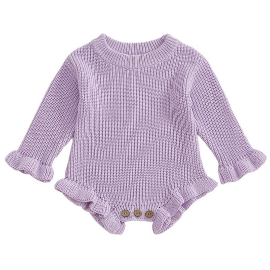 Pastel purple knit baby romper