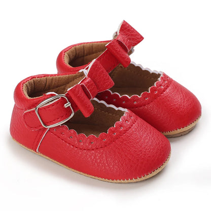 red Mary Jane style baby girl shoes with flexible sole