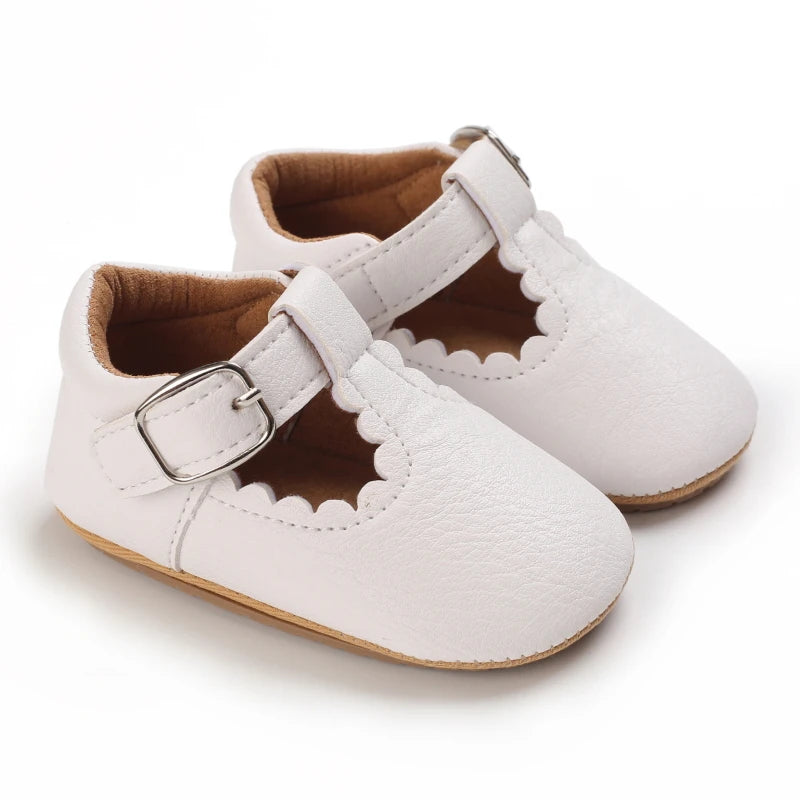 White soft sole T-Bar baby shoes for girls – lightweight and elegant