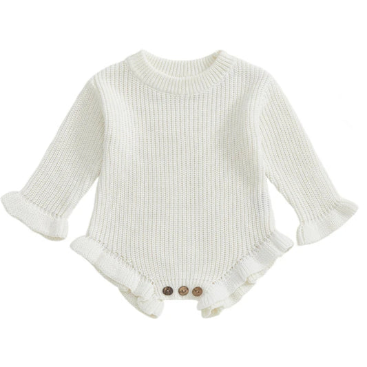 Baby girl romper in white knit